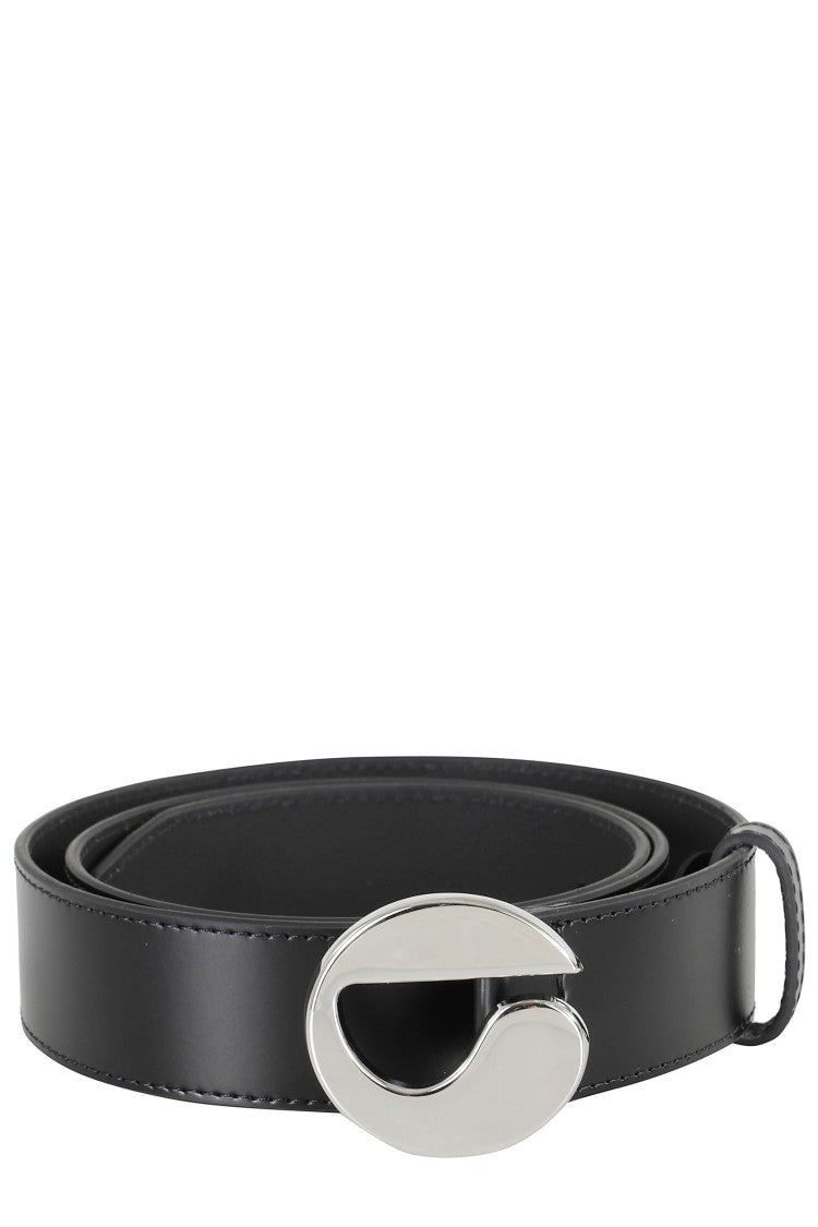 Coperni Black Big Logo Silver Logo Buckle Leather Belt