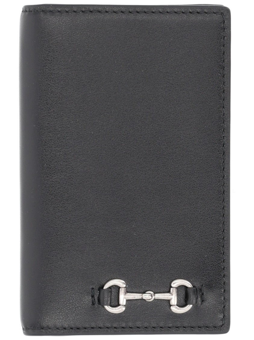 Gucci Silver-Tone Horsebit Calfskin Card Holder