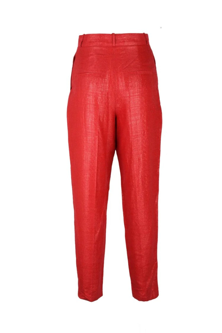 Elisabetta Franchi High Waisted Lamé Chino Trousers - Red