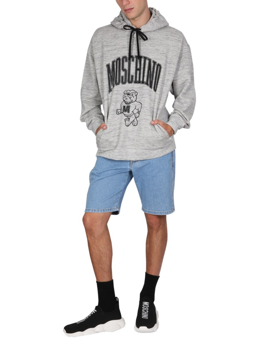 Moschino Heathered Grey Sweatshirt With Drawstring Hood