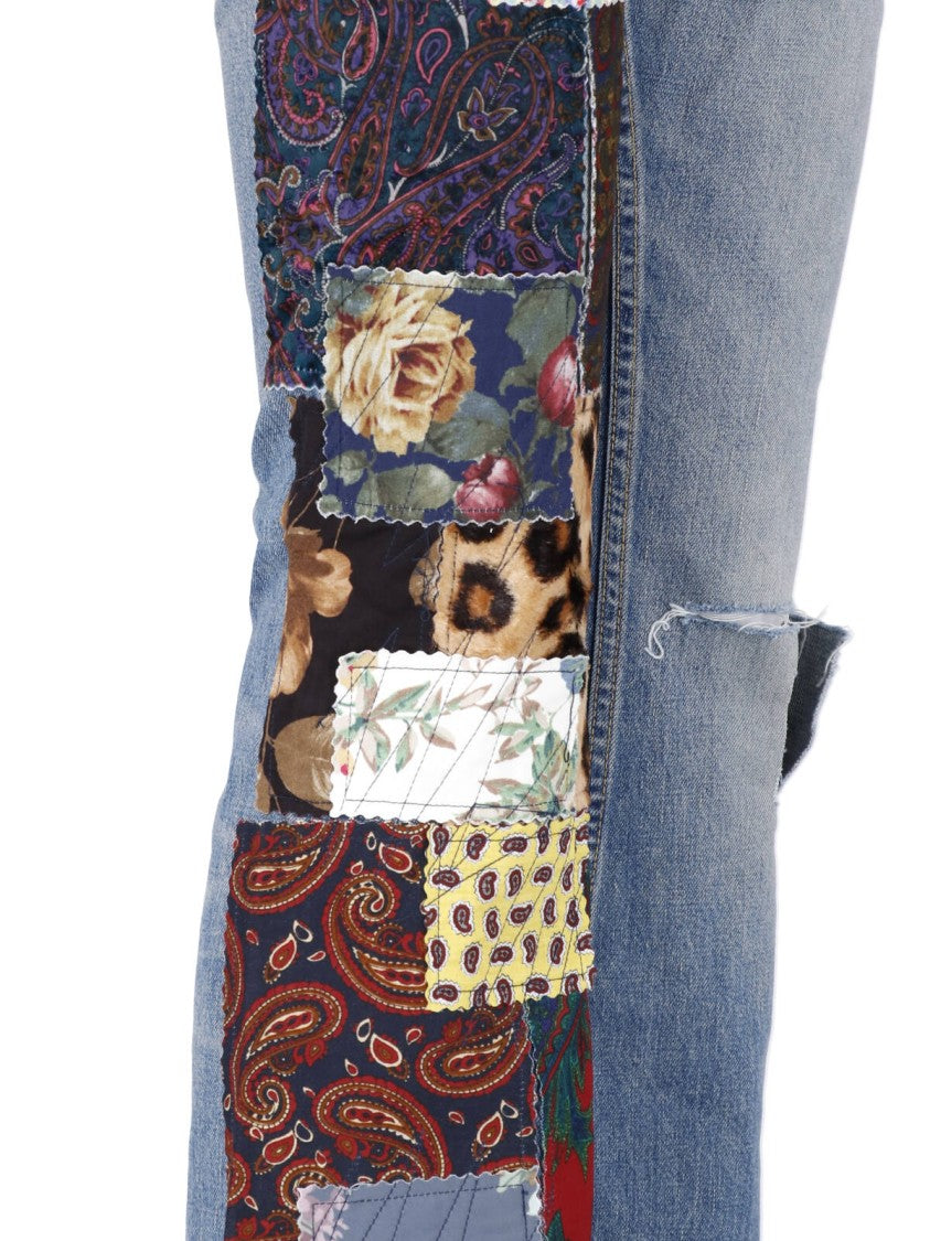 Junya Watanabe Multicolor Patchwork Distressed Denim Flared Jeans