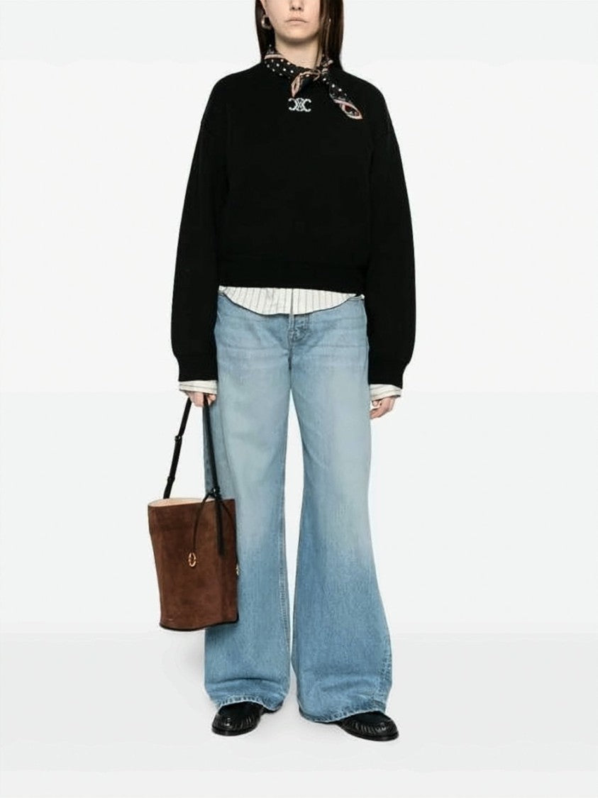 Celine Relaxed Fit Cropped Sweater With Embroidered Logo