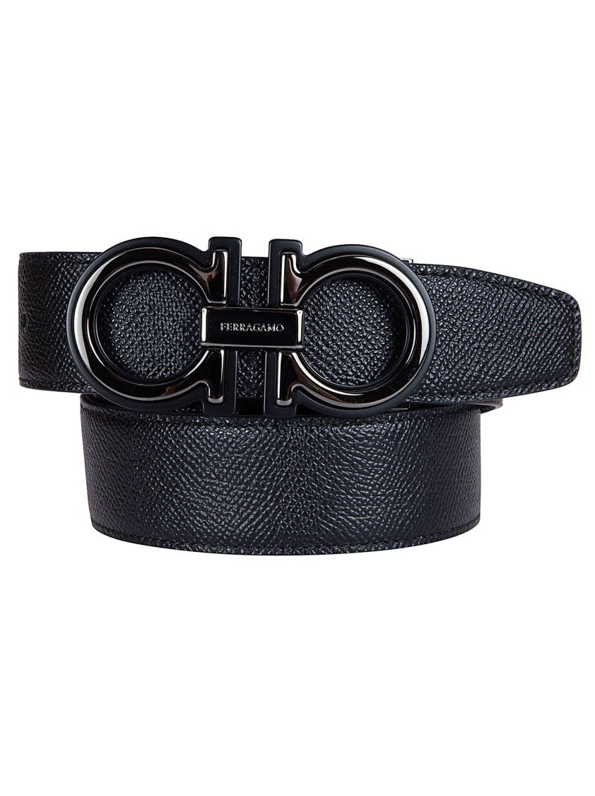 Ferragamo Textured Leather Belt With Double-Ring Buckle And Engraved Detailing