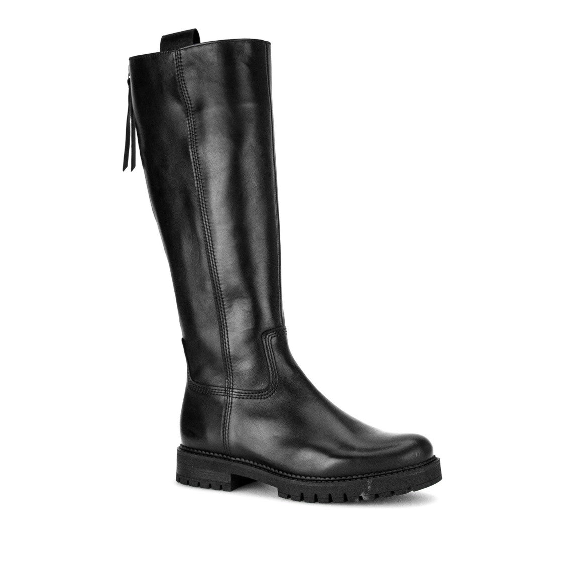 Gabor Black Polished Side Zipper Sturdy Sole Leather Boots