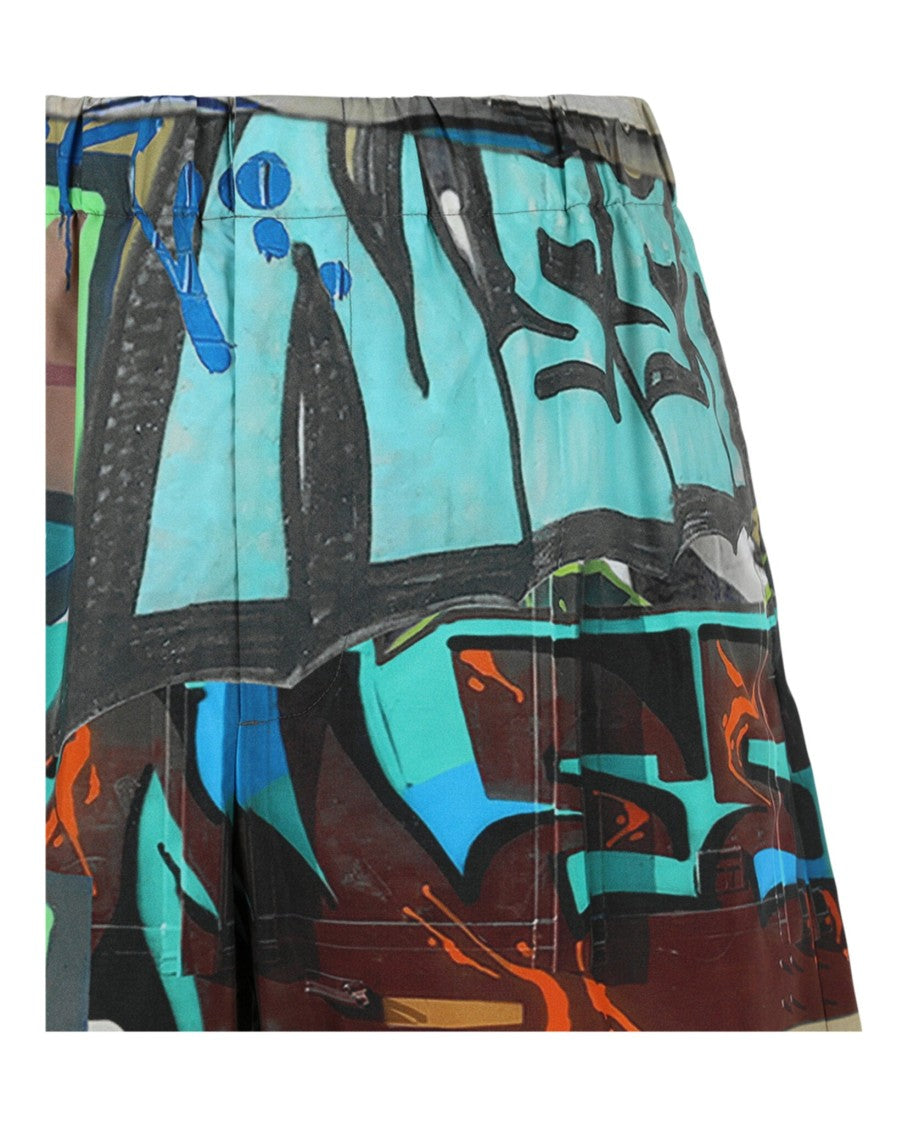 Off-White Urban Graffiti Print Lounge Shorts With Unique Zipper Pull