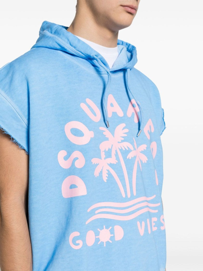 Dsquared2 Washed Sky Blue Cotton Jersey Hoodie