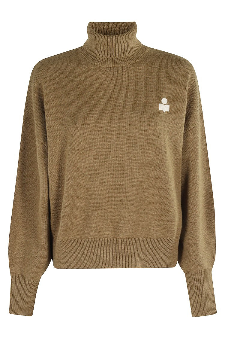 Isabel Marant Étoile High-Neck Khaki Sweater With Subtle Logo Detail