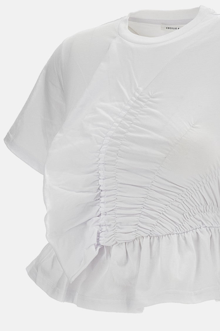 Cecilie Bahnsen White Ace Stretch Cotton Peplum T-Shirt