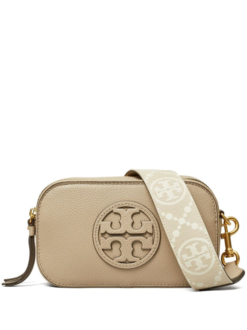 Tory Burch Textured Leather Shoulder Bag With Prominent Logo Emblem