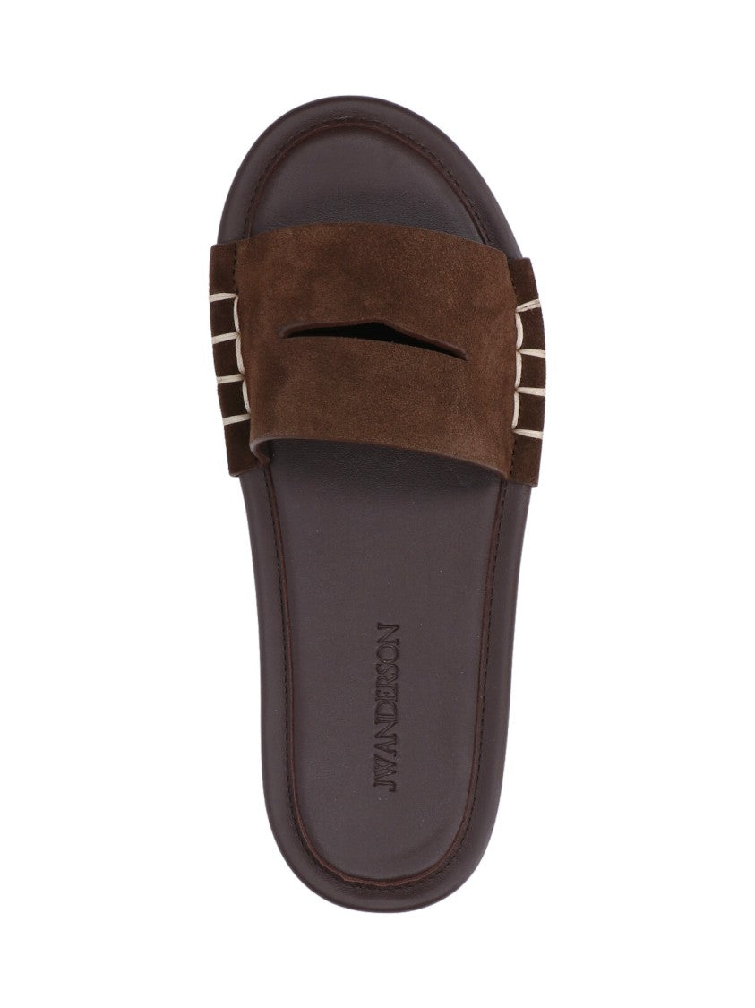 J. W. Anderson Brown Calf Leather Open-Toe Slides With Contrast Stitching