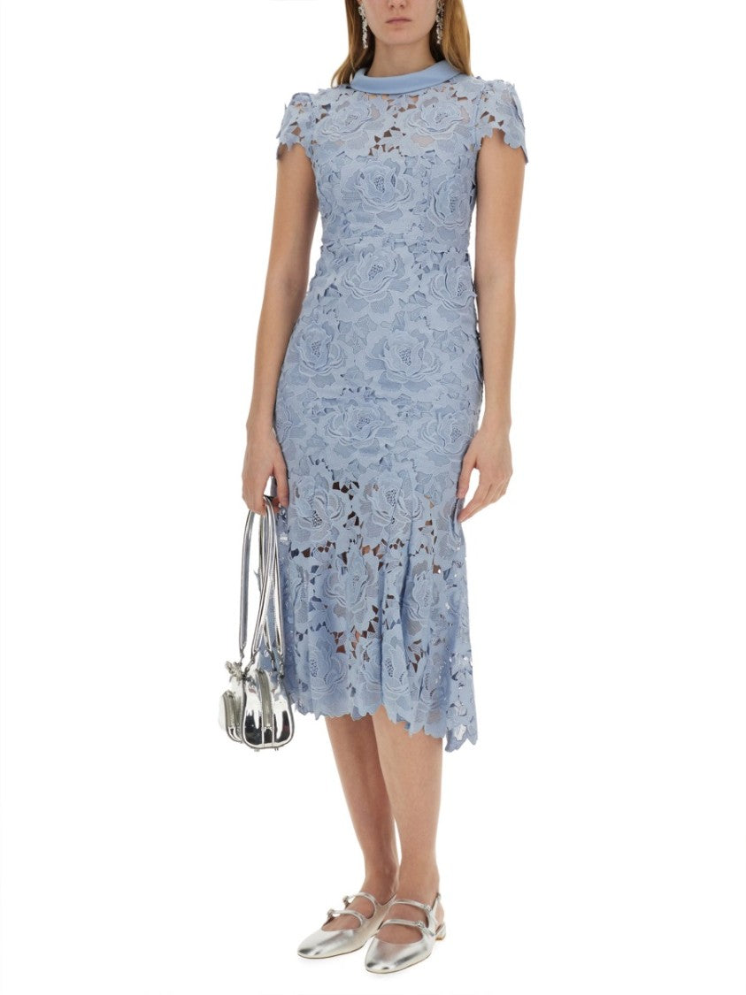 Self-Portrait Floral Lace Midi Dress With Scalloped Edges And Keyhole Back