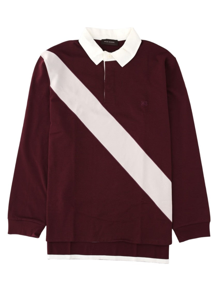 Wales Bonner Burgundy Diagonal Stripe Long-Sleeve Cotton Polo Shirt