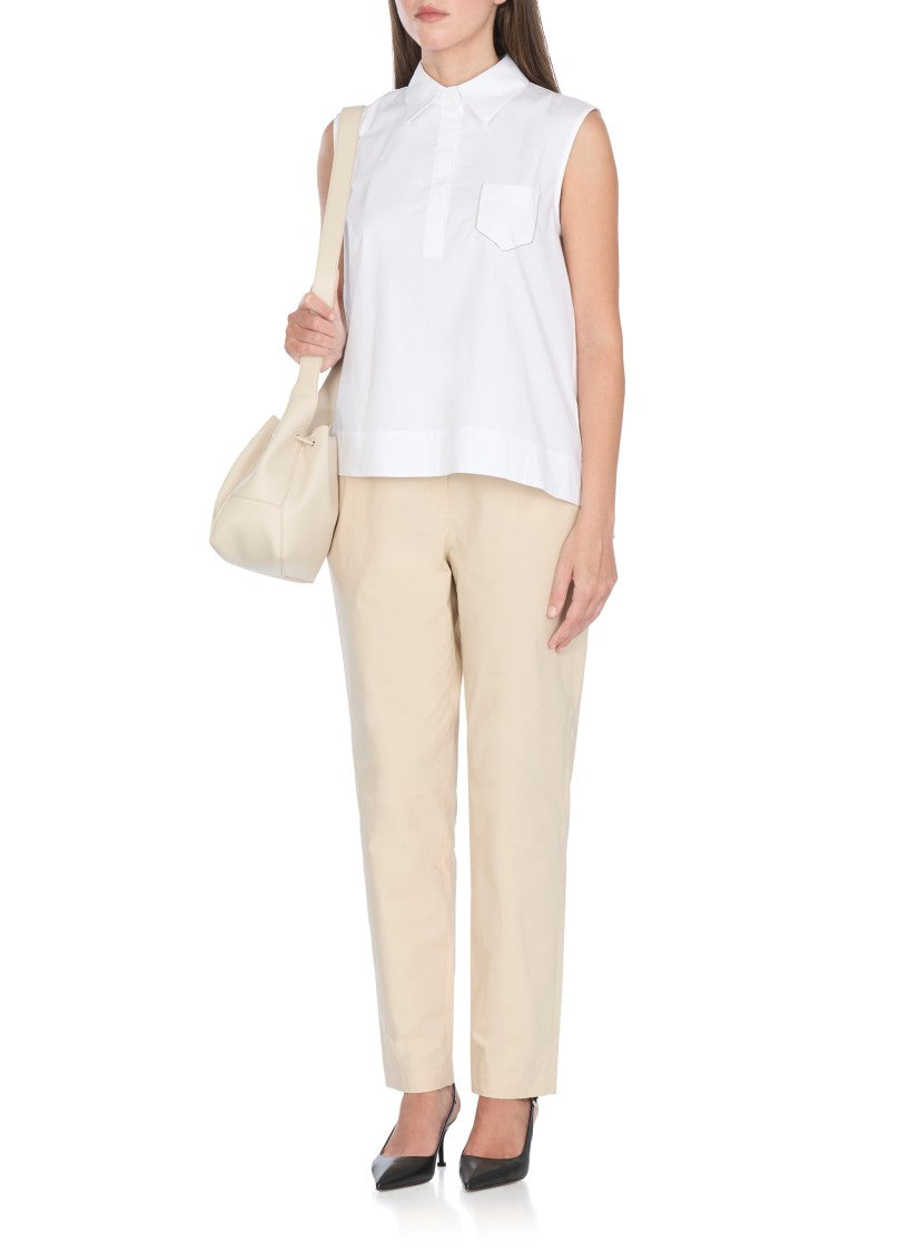 Peserico Sleeveless White Cotton Top With Classic Collar