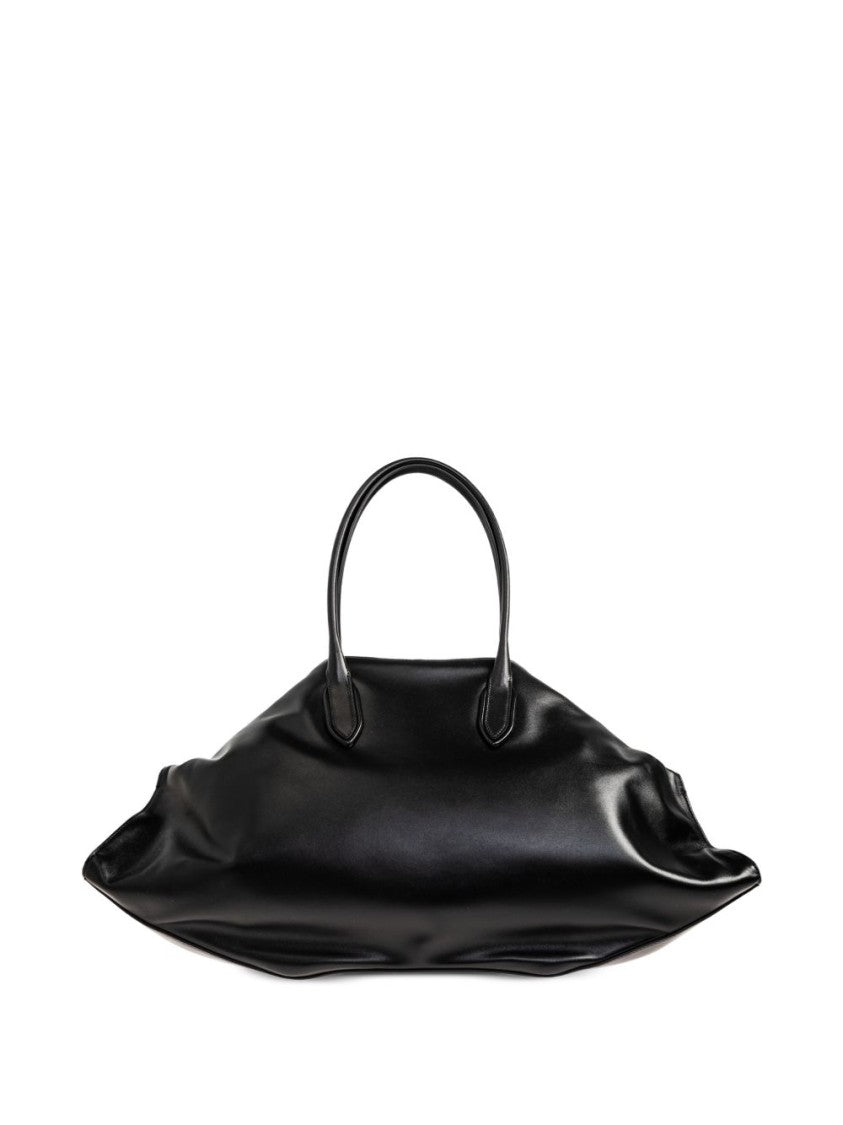 Alexander Mcqueen Spacious Black Leather Bag With Two-Way Zip