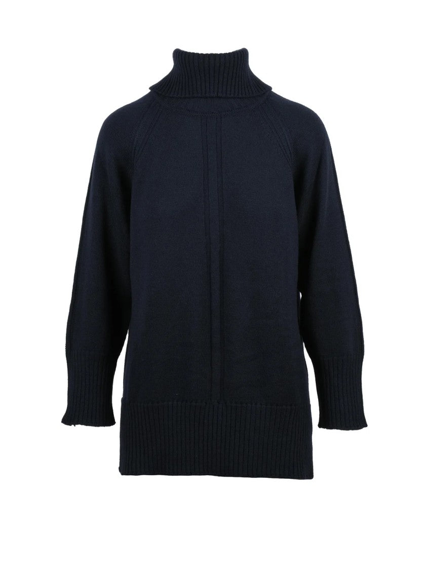 Alpha Studio Classic High-Neck Turtleneck Sweater With Vertical Knit Detailing