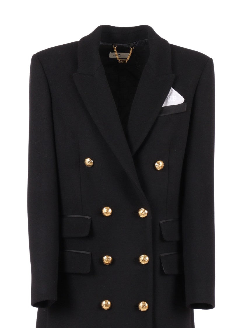 Elisabetta Franchi Long Double-Breasted Coat With Gold Buttons