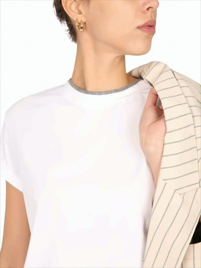 Brunello Cucinelli Short-Sleeved Top With Contrast Trim