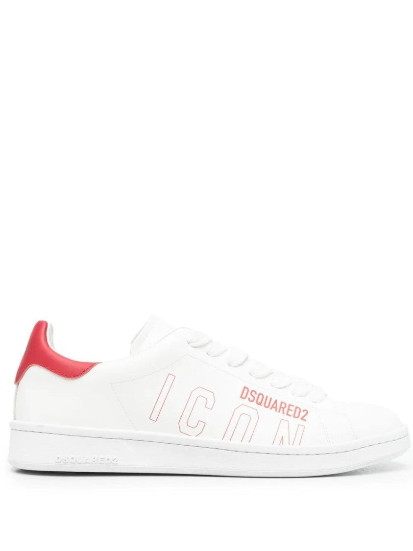 Dsquared2 White Low-Top Iconic Branding Leather Sneakers