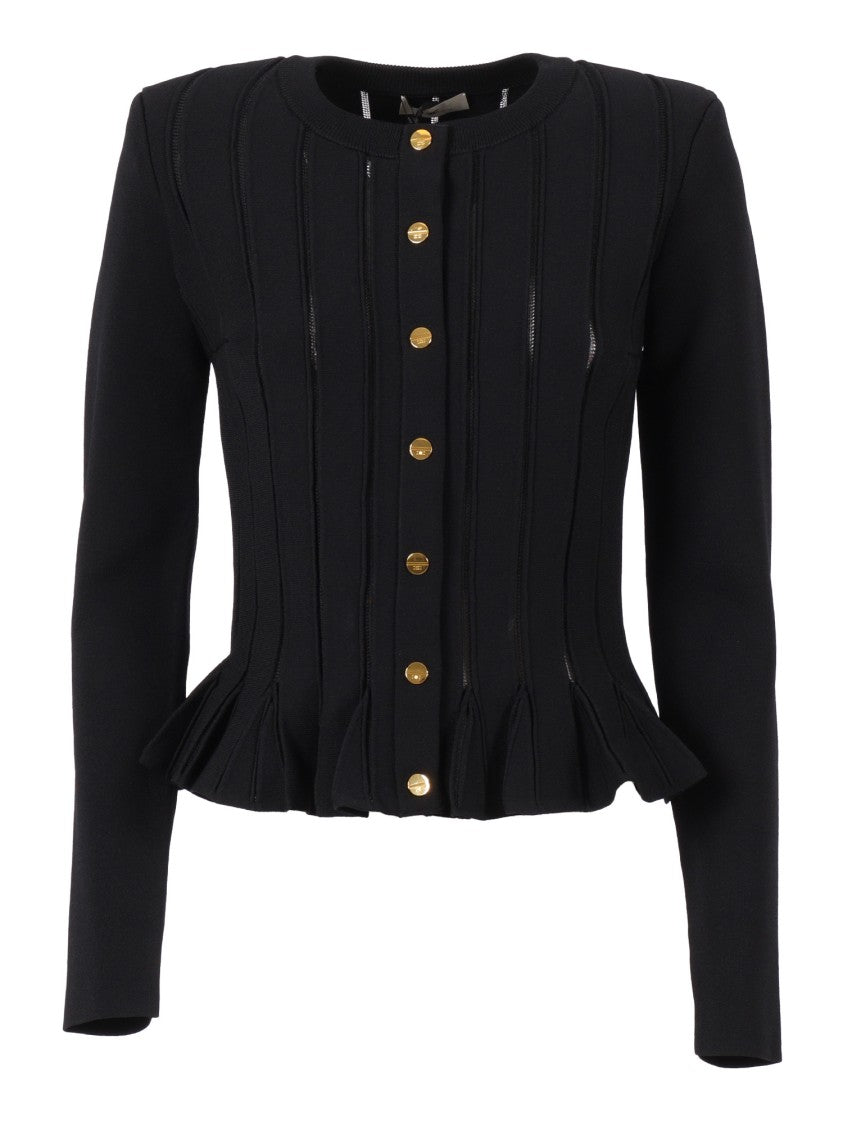 Elisabetta Franchi Textured Ribbed Cardigan With Peplum Hem
