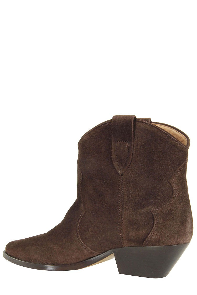 Isabel Marant Chocolate Dewina Gz Pointed-Toe Cuban Heel Suede Ankle Boots