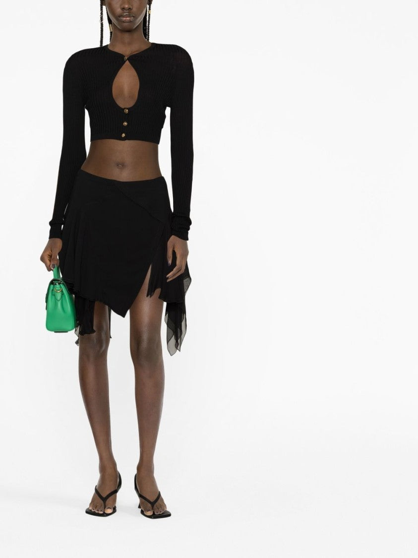 Versace Black Asymmetrical Silk Layered Mini Skirt