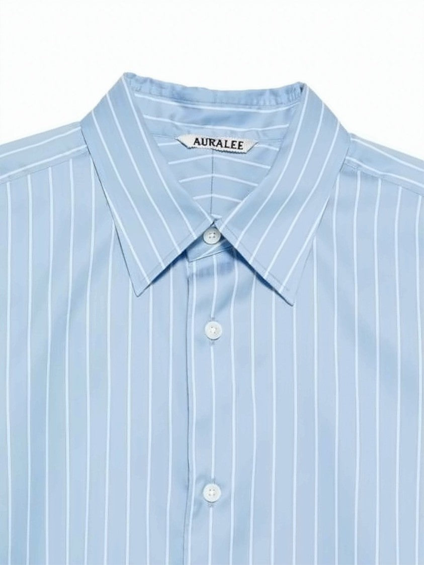 Auralee Light Blue Striped Long Sleeve Auralee Shirt