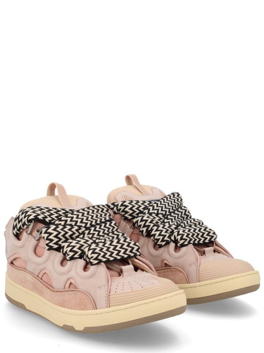 Lanvin Beige Curb Zigzag Pattern Laces Sneakers
