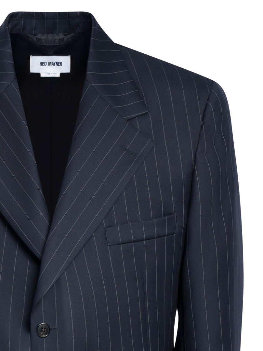 Hed Mayner Navy Blue Pinstripe Single-Breasted Blazer