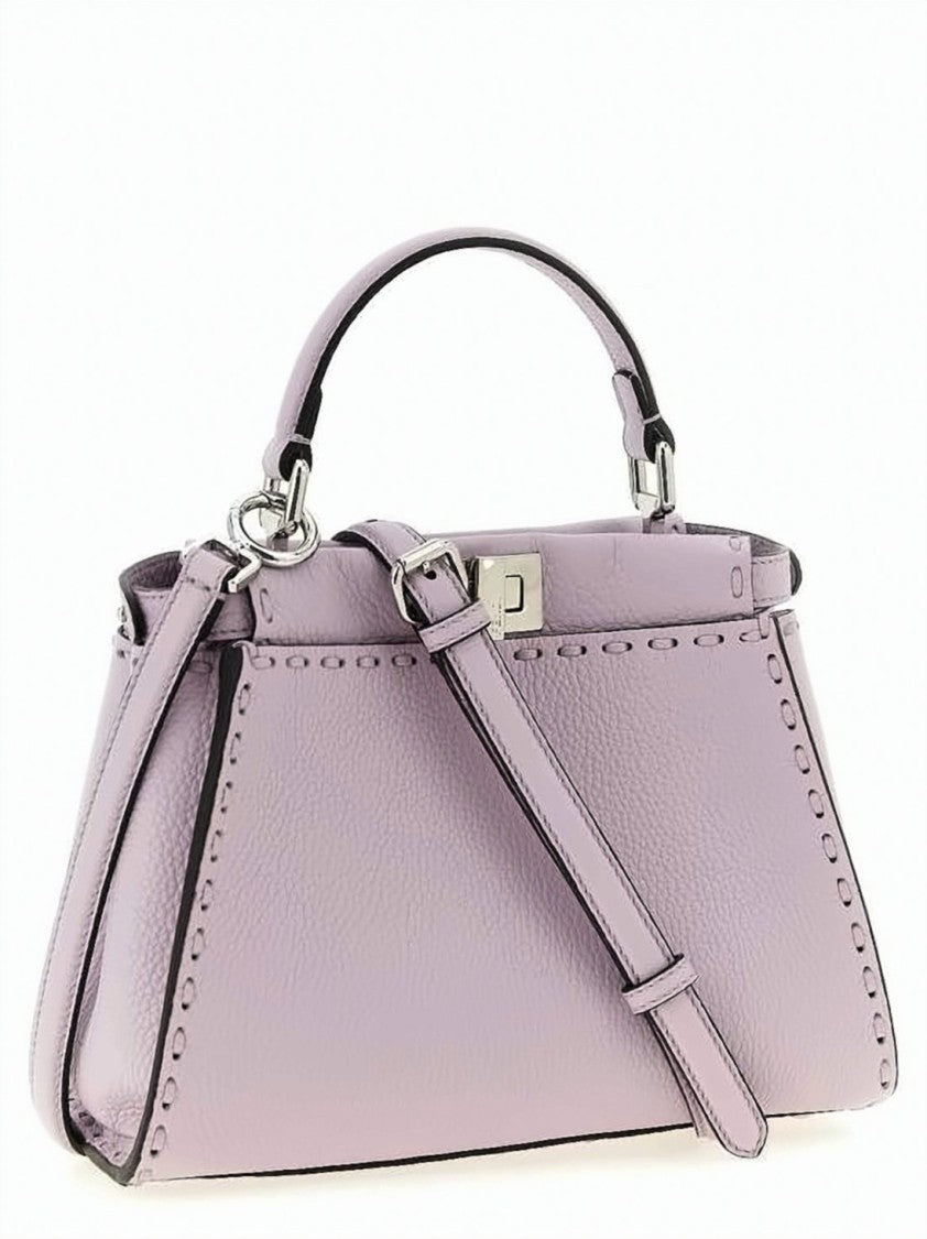 Fendi Structured Mini Handbag In Soft Lavender Pebbled Leather