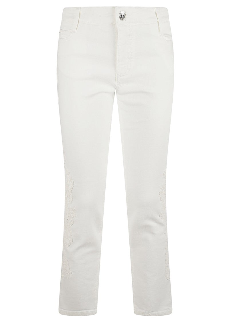 Ermanno Scervino Five-Pocket Denim Trousers With Hand-Applied Lace Details