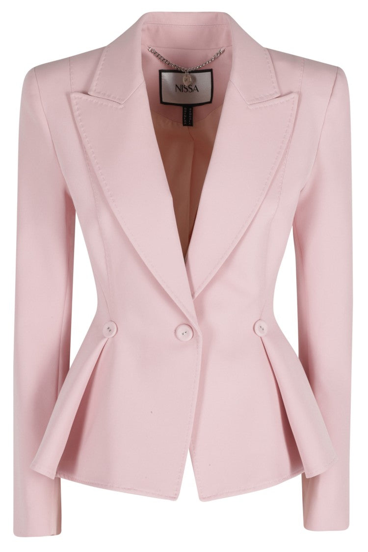 Nissa Pink Peplum Padded Epaulettes Polyester Blazer