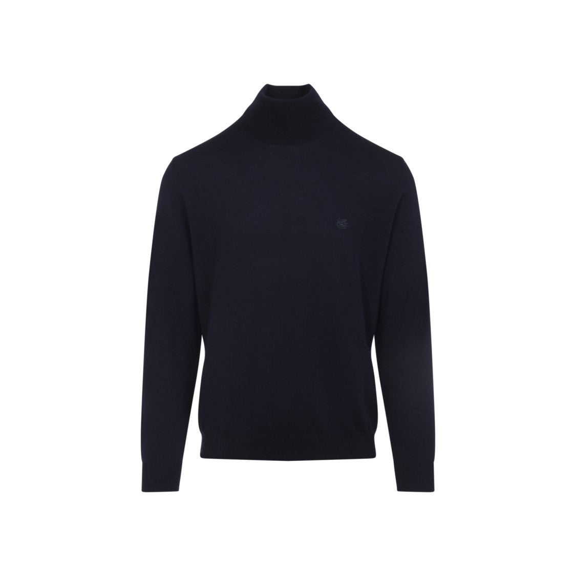 Etro Classic Turtleneck Blue Wool Sweater With Ribbed Accents