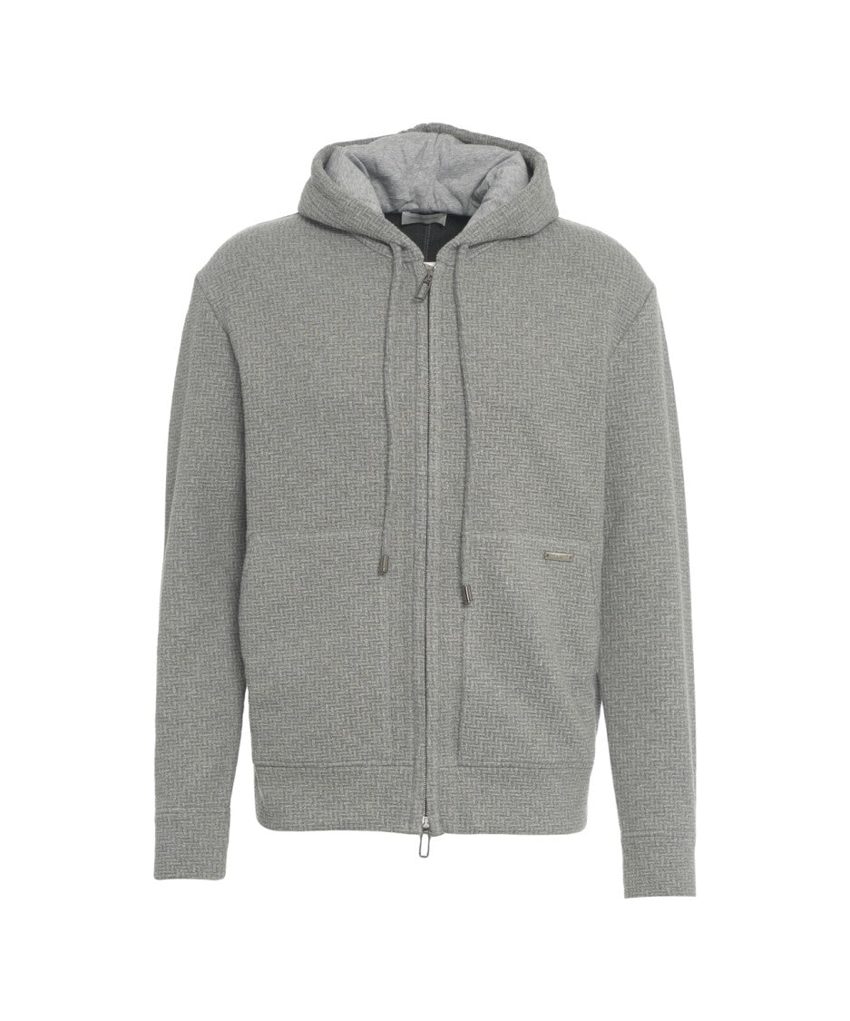 Paolo Pecora Textured Zip-Up Hoodie With Drawstring Hood And Ribbed Cuffs