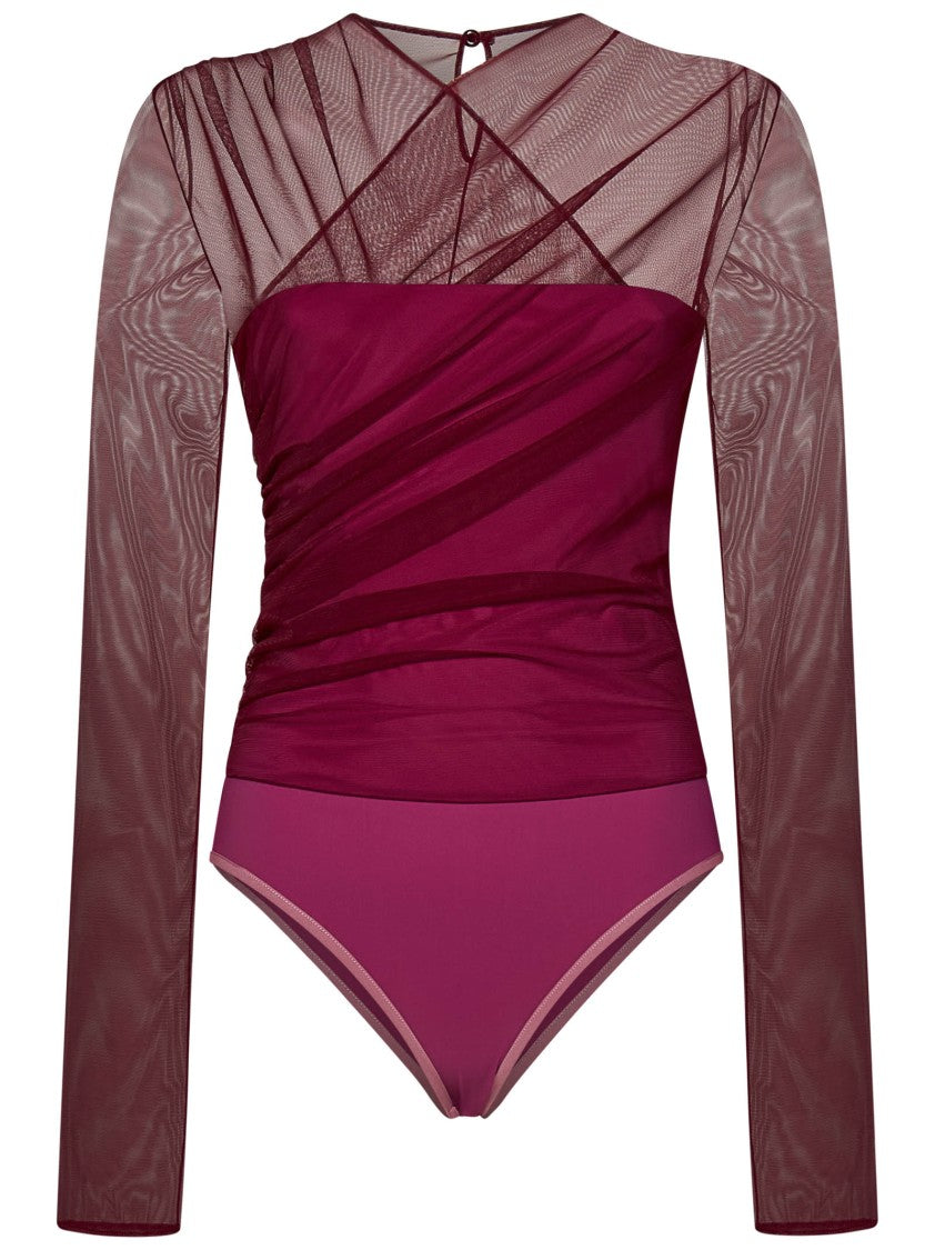 Nensi Dojaka Fitted Red Top With Sheer Sleeves