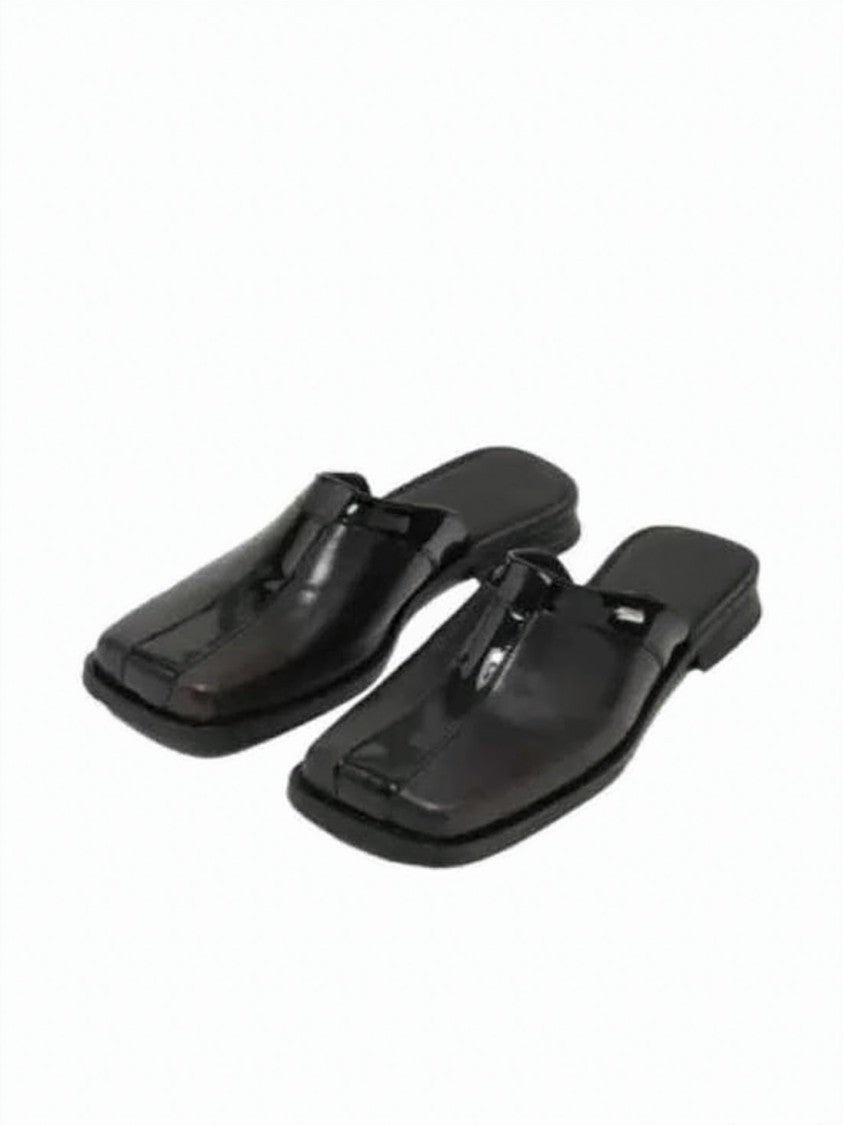 Our Legacy Square Toe Leather Mules With Vibram Sole