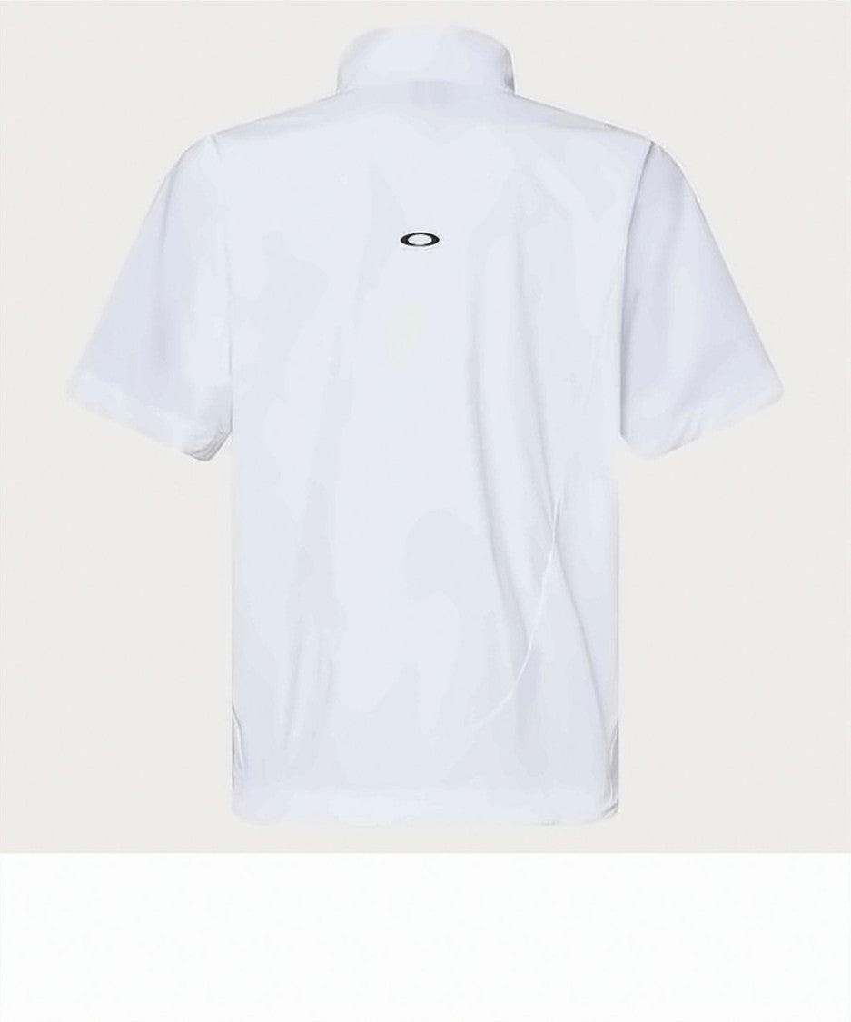 Oakley High-Collared White Zippered Tee With Minimalist Design