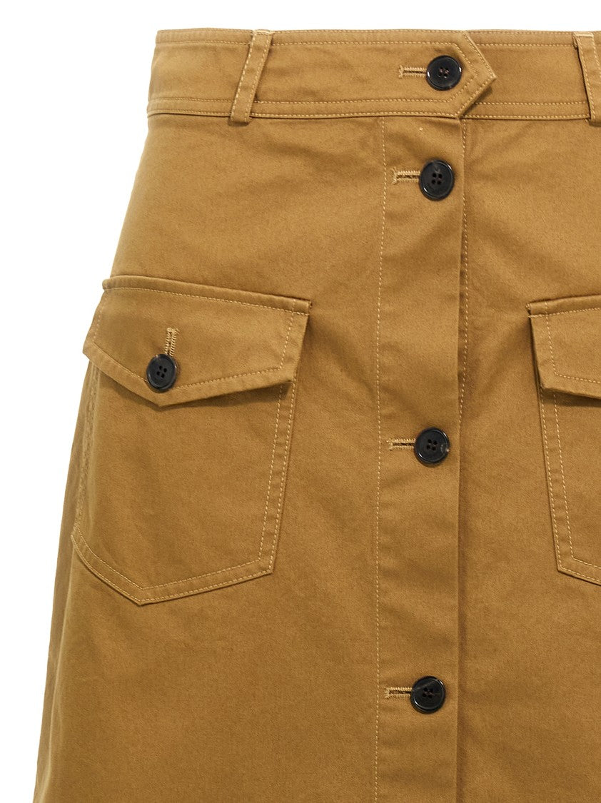 Saint Laurent Brown Cotton Midi Skirt With Button Details And Pockets