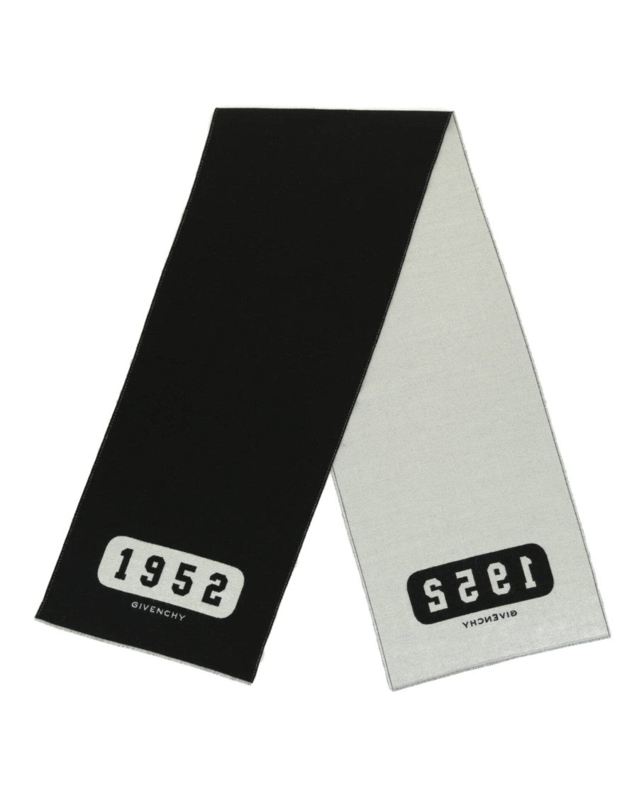 Givenchy Elongated Black Wool Scarf With Bold Numerical Motif