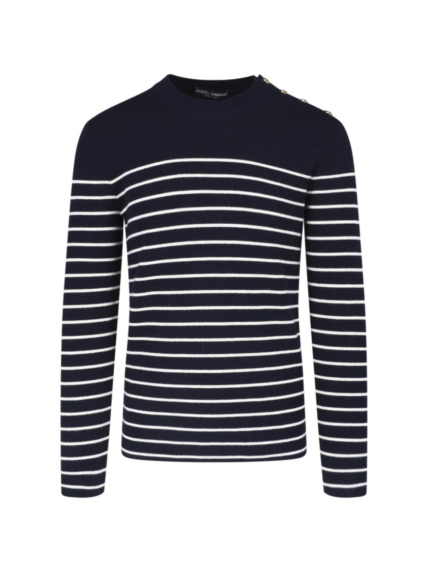Dolce & Gabbana Striped Virgin Wool Knit Top With Gold Button Accents