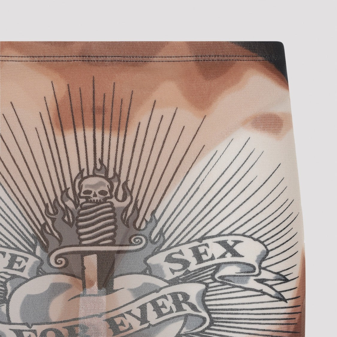 Jean Paul Gaultier Tattoo-Inspired Brown Midi Skirt With Frilled Hem