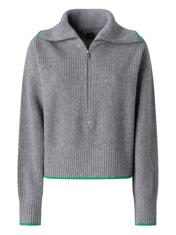 Pinko Ribbed Knit Sweater With Contrast Trim And Half-Zip Collar