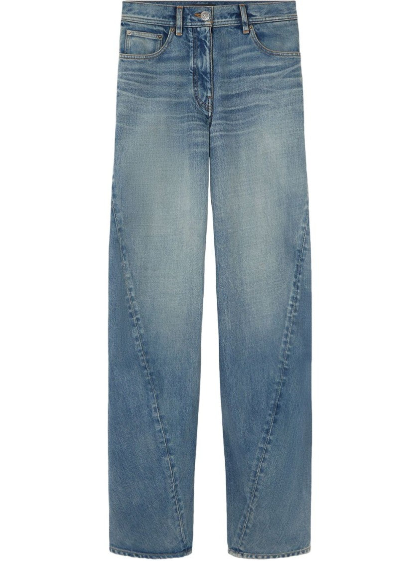 Versace Blue Five Pocket Logo Patch Jeans