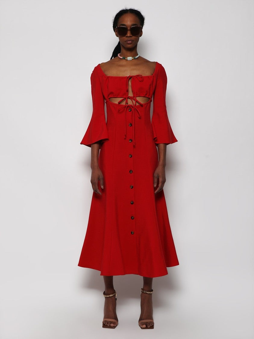 Rosie Assoulin Off-The-Shoulder Midi Dress With Bell Sleeves