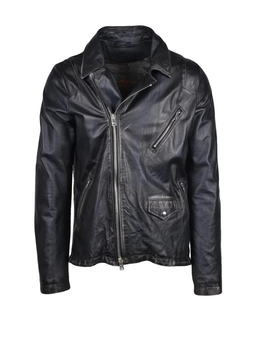 Wlg By Giorgio Brato Biker Jacket With Asymmetrical Zip And Structured Collar