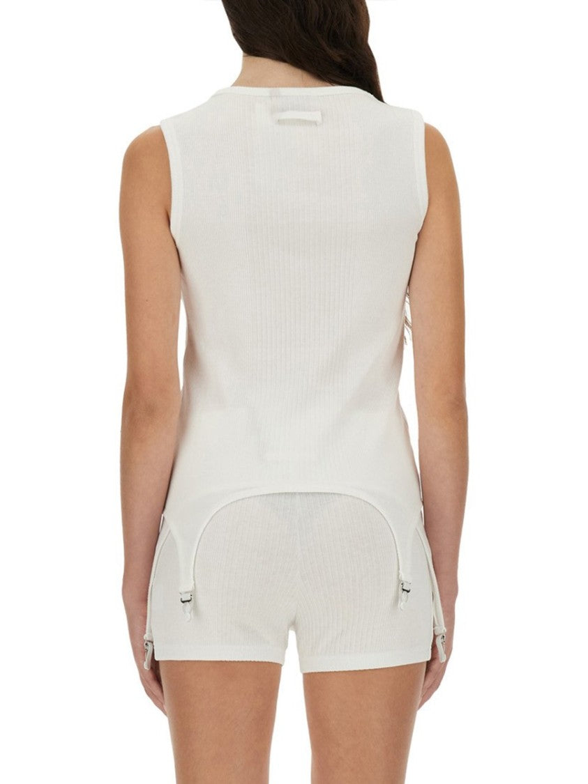 Jean Paul Gaultier Sleeveless Ribbed Knit Top With Garter Hem Detail