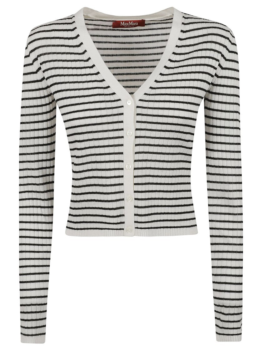 Max Mara Ribbed White Sweater With V-Neckline