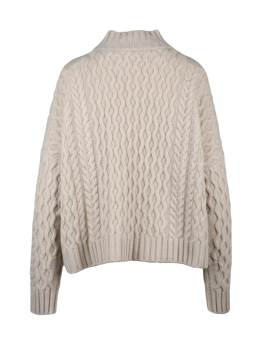 Max Mara Textured Cable Knit Oversized Sweater With High Crew Neckline