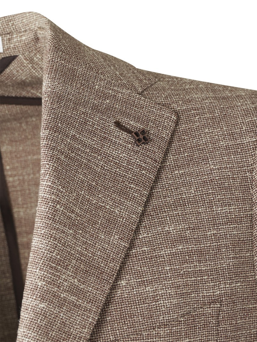 Tagliatore Textured Brown Jacket With Notch Lapel