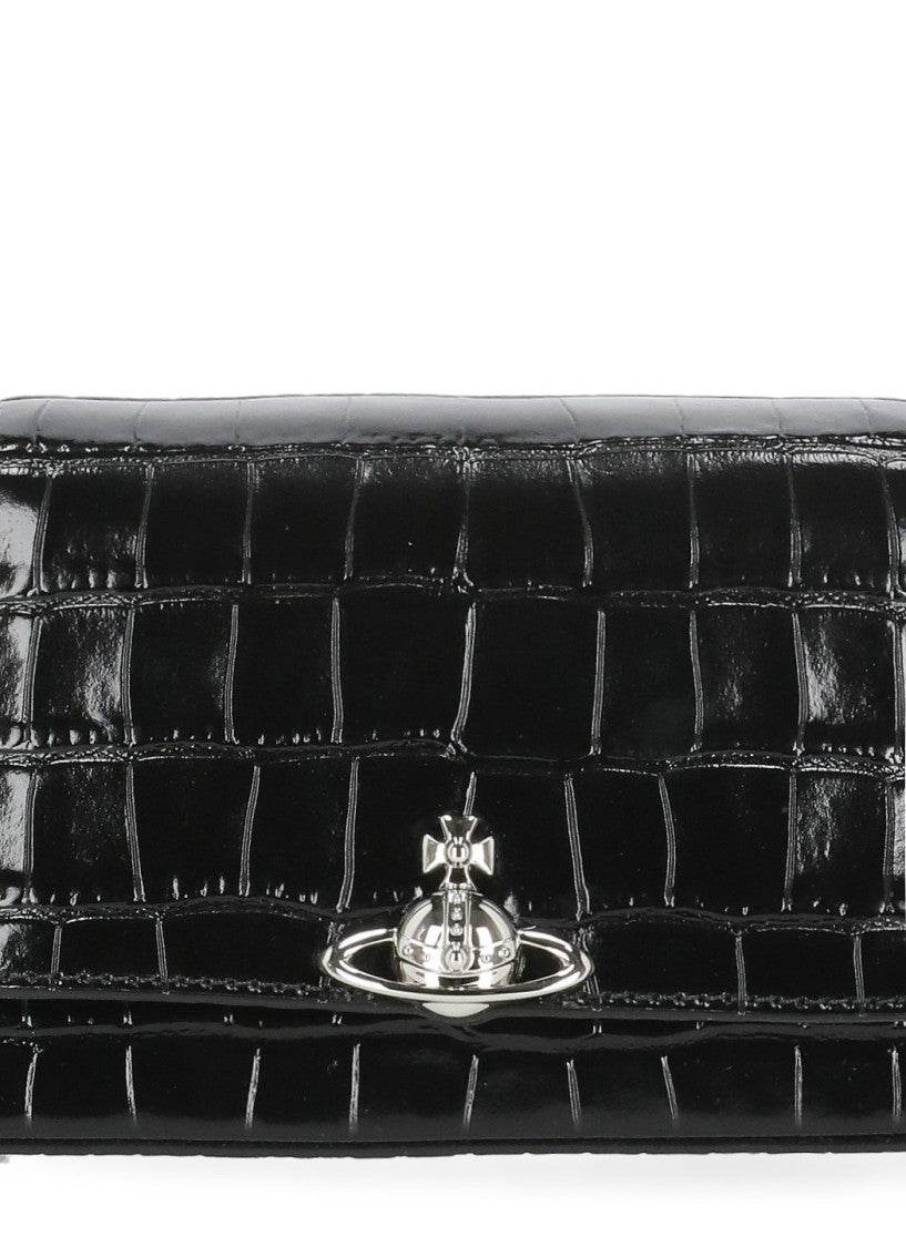 Vivienne Westwood Black Tortoiseshell Leather Orb Logo Shoulder Bag