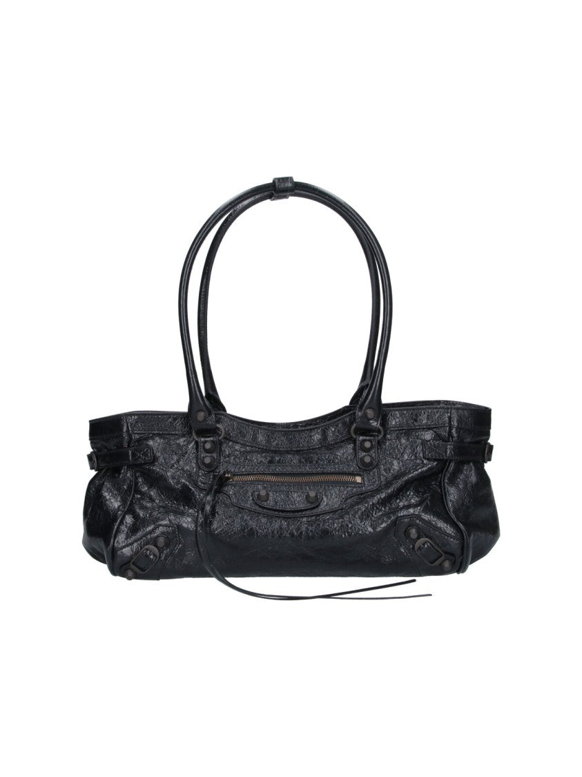 Balenciaga Elongated Handbag With Glossy Finish And Dual Handles